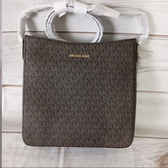 Michael Kors Jet Set large Messenger crossbody NWT brown black - Picture 2 of 15